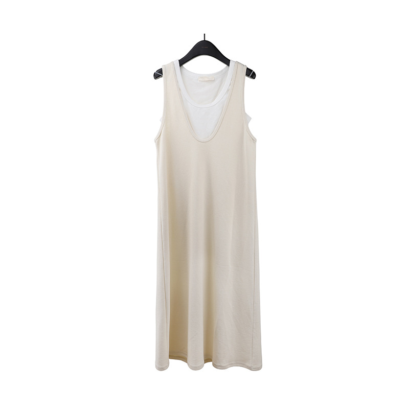 F504947 two-piece contrast vest + dress 2025 spring Korean version simple long skirt