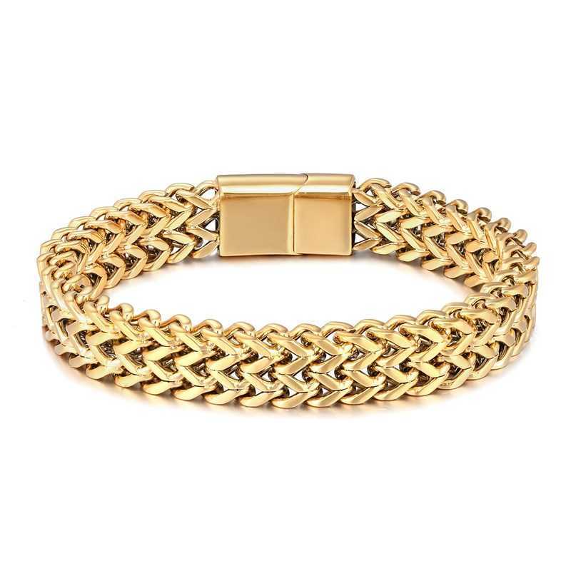 Charm Bracelets Mens gold plated stainless steel woven double row positive and negative keel magnet buckle bracelet H25220