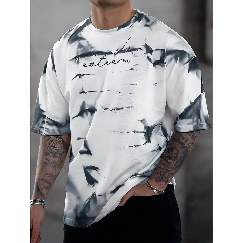 2024 summer tie dye printed mens Tshirt loose casual daily plus size Oneck street gym fitness short sleeved 250213
