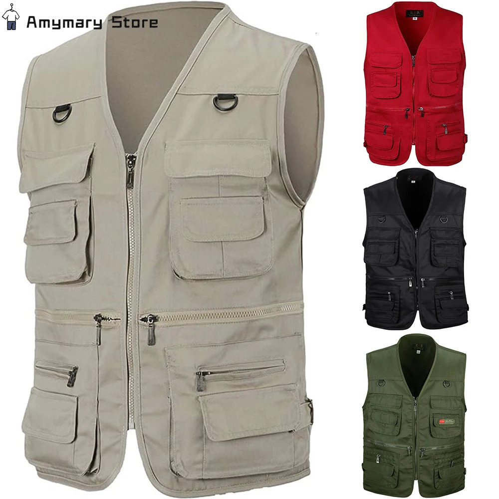 Summer Men Tactical Hiking Fishing Vest -pocket Pographer Waistcoat Outdoor Leisure Male Thin Cargo Jacket Vests S-6XL 250219