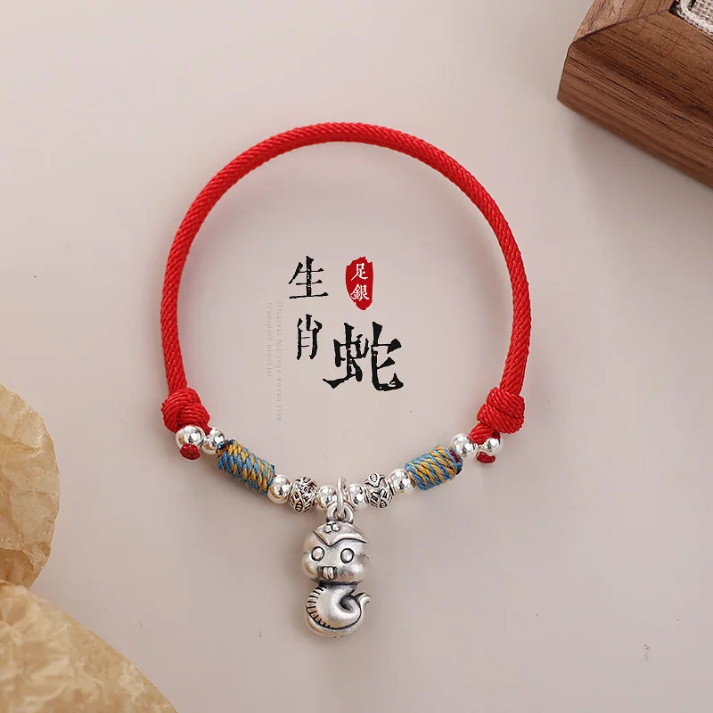 Foot silver zodiac snake natal year red rope female sterling silver transfer woven childrens hand rope couple jewelry 250220