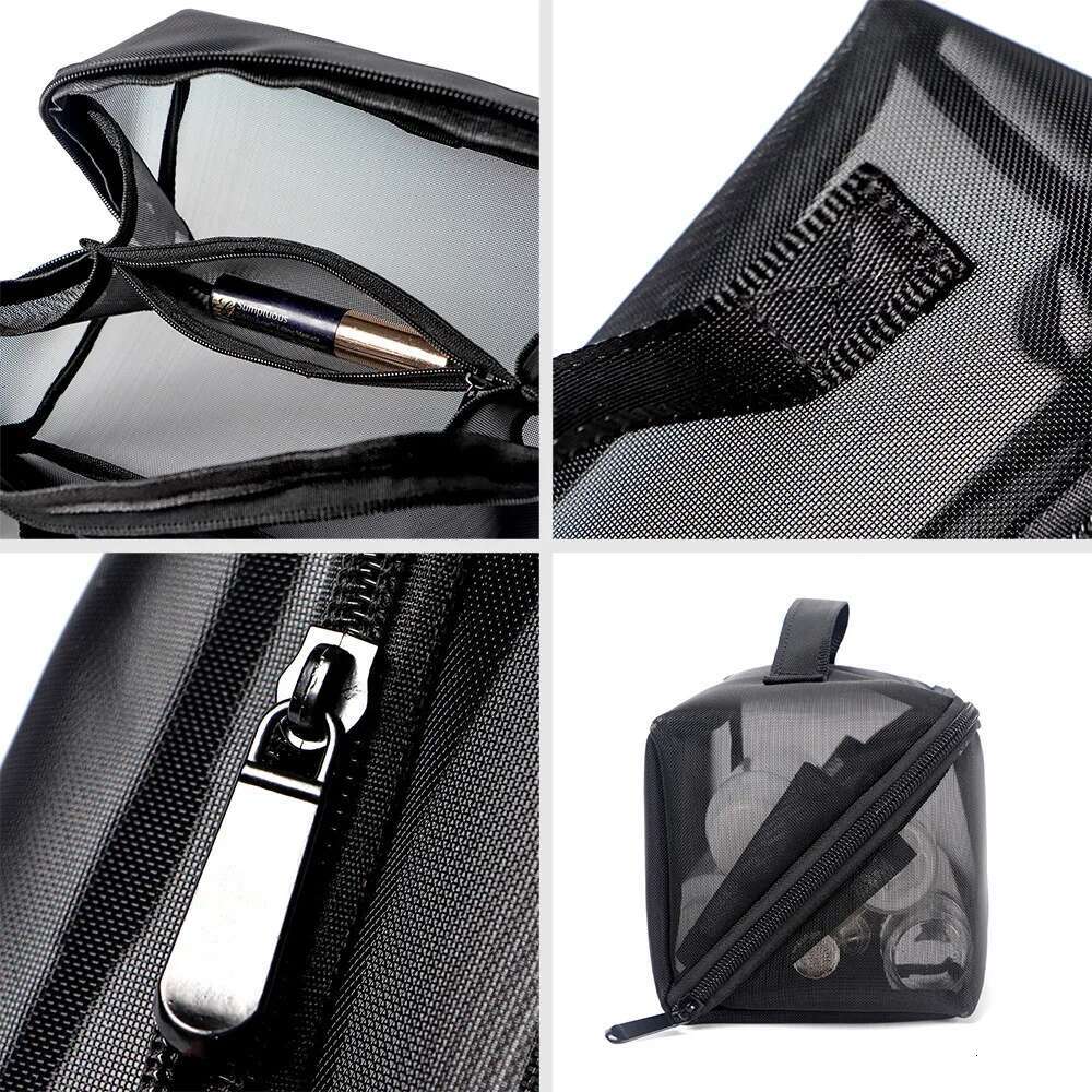 Portable Black Hand-held Makeup Travel Mesh Women's Wash Cosmetic Fiess Pocket Bath Storage Bag swissmilitary