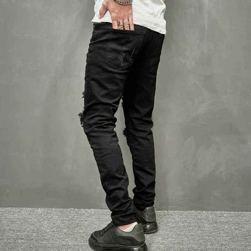 Mens Long Pants Denim Pants Jeans Straight Trousers Sheath Slim Fit Pockets Casual Regular High Waist Splice Autumn Winter X250220