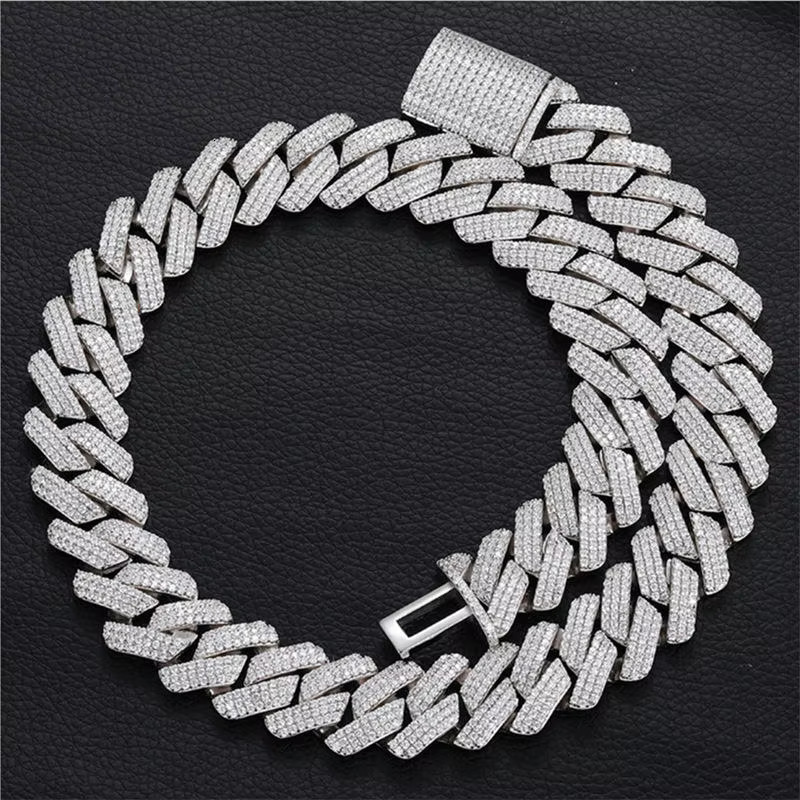 Fine Jewelry S Sterg Sier Moissanite 14MM Hip Hop Cuban k Chain Necklace for Men