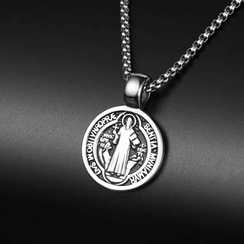 Stainl Steel Saint St. Benedict Collar Medal of San Benito Necklace Men Women Spiritual Virgin Mary Pendant Necklace For MenXJ250219