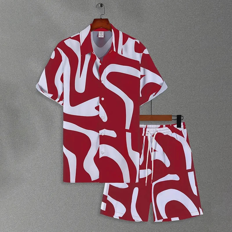 Mens Shirts Fashion Trend Short Sleeve Shorts 2 Piece Sportswear Summer Beach Casual Loose Tops Street Hip Hop Men Sets 250220