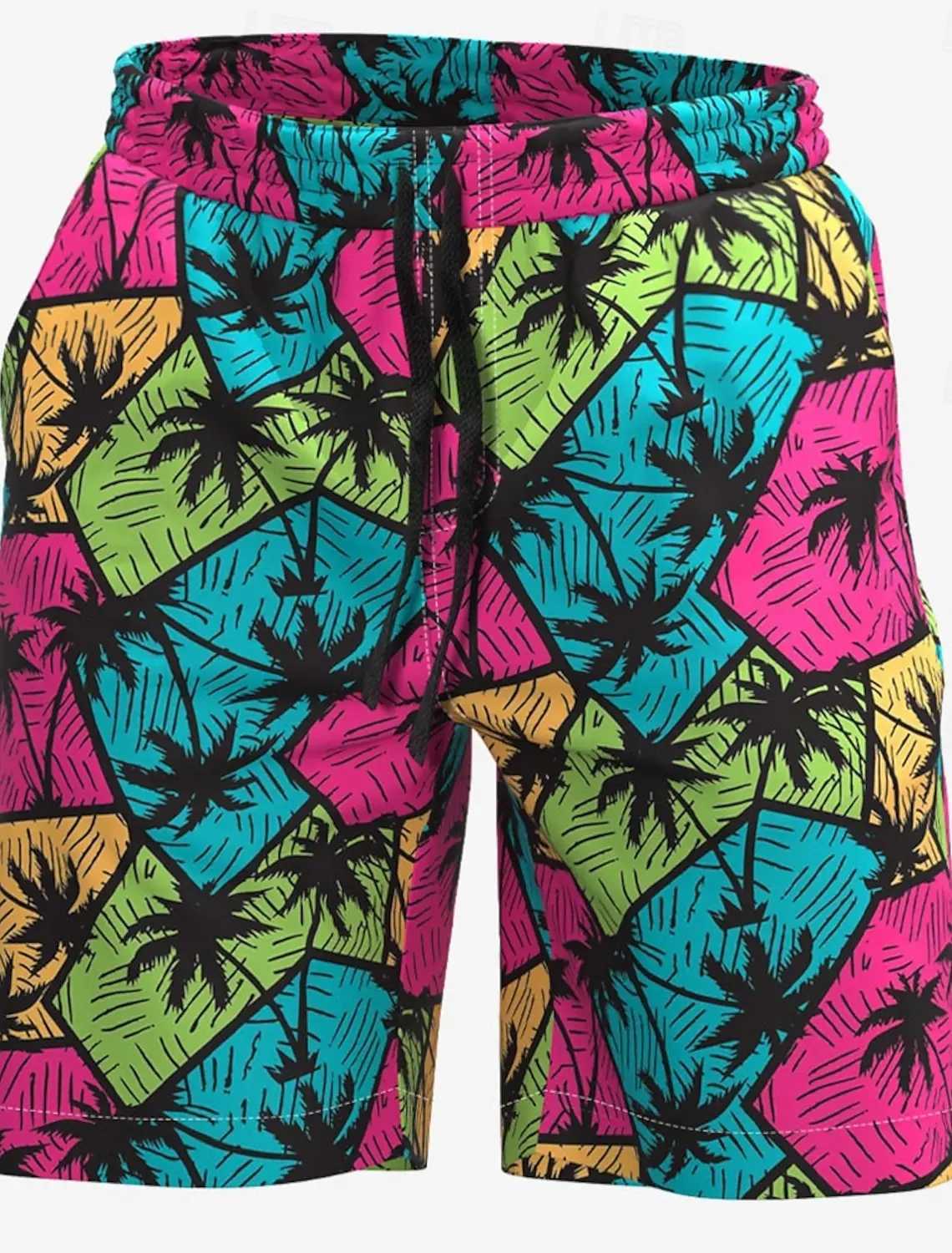 Mens Palm Leaf Tropical Plants Shorts Swimming Trunks Board Shorts Fashion Streetwear Pocket Drawstring Shorts Mens Underwear X250220