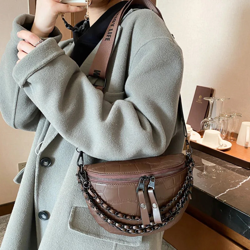 PU Leather Waist Bag For Women Fanny Pack Fashion Chest Chain handbag Designer Shoulder Crossbody Female Belt Purse 250219