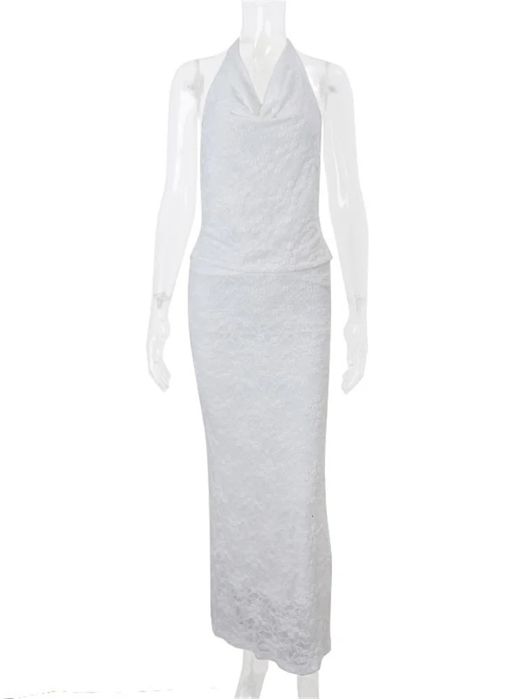Tossy White Printed 2 Piece-Set Long Skirt Female Lace-Up Backless Sexy Tank Top And High Waist Slim Maxi Skirt Sets Womens 250220