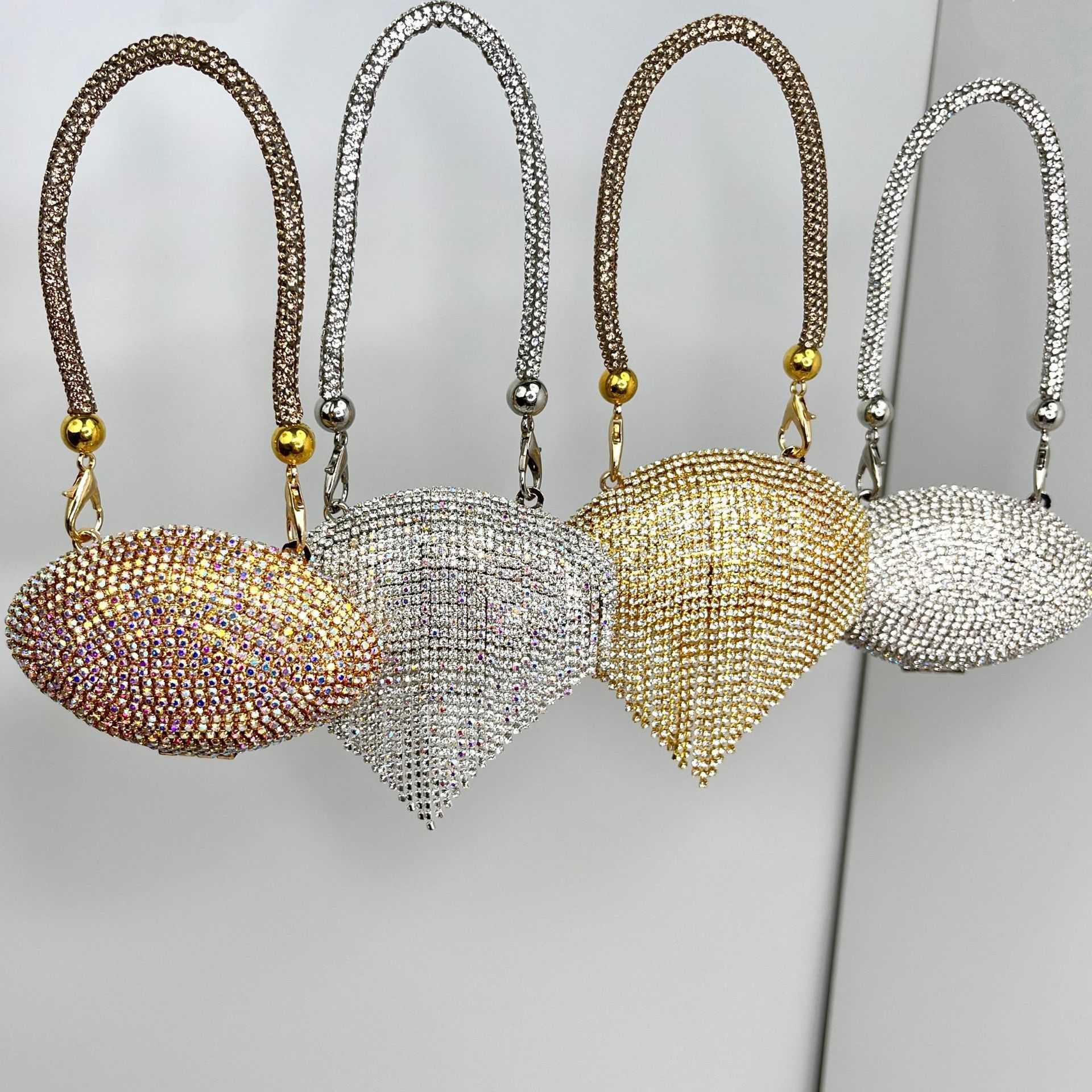 fashion trend metal inlaid diamond shell bag niche design decorative diagonal chain handbag 250215