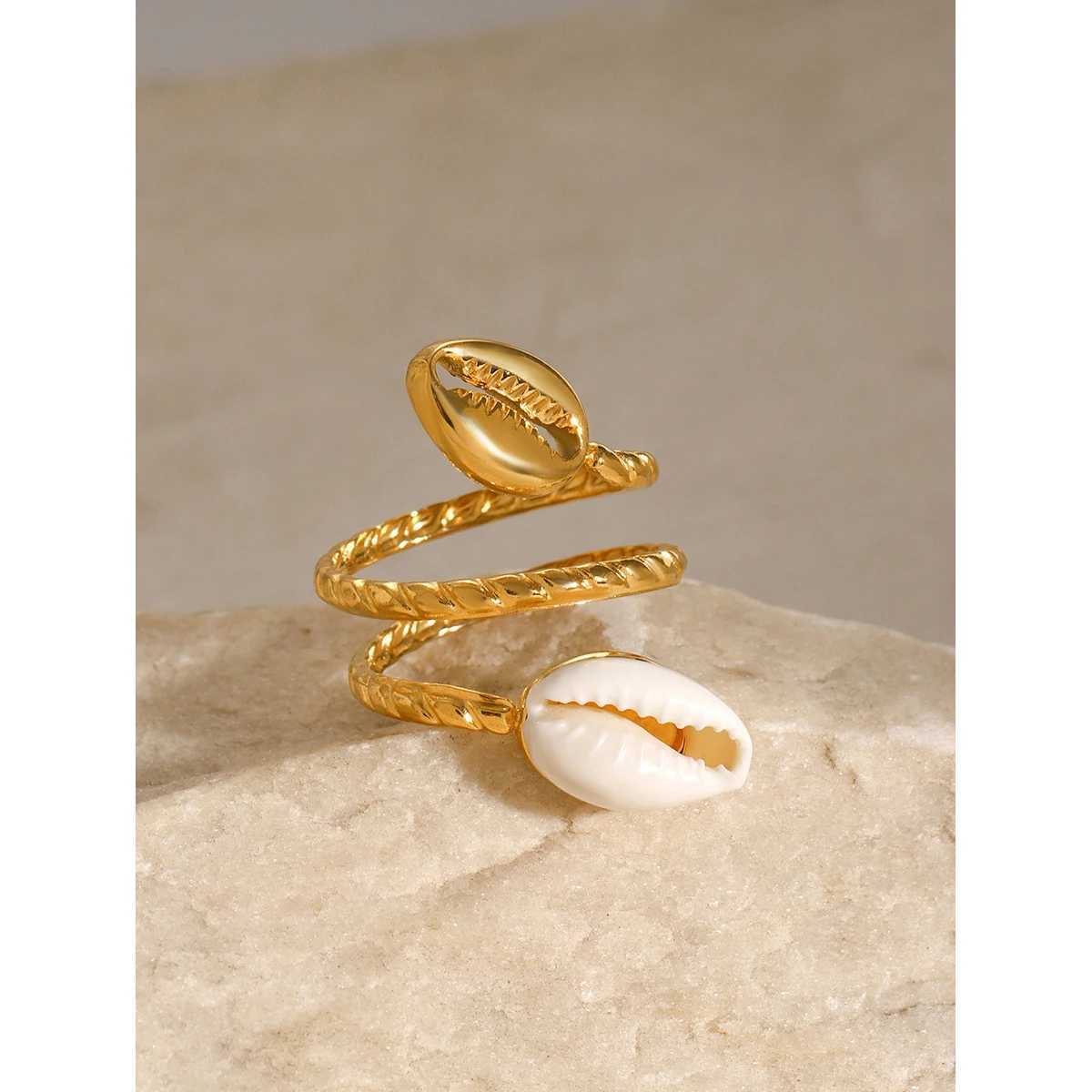Uworld Asymmetric Shell Ocean Style Open Ring 316L Stainless Steel Creative Minimalist Ring Temperament Fashion Wen Golden Jew X250220
