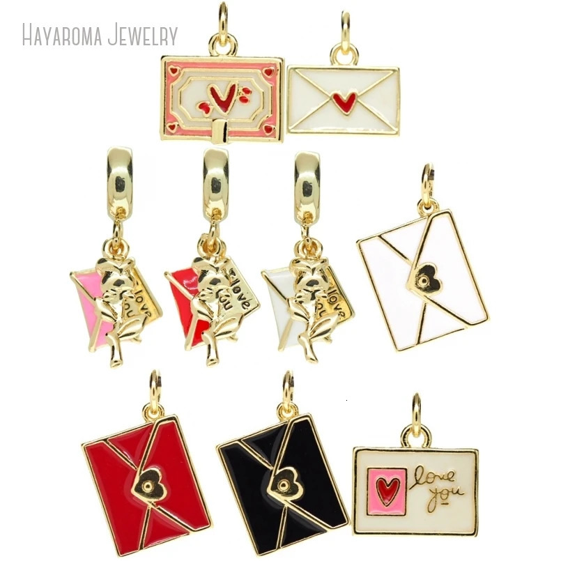 10Pcs Envelope Shape Pendant Metal Wholesale Gold Color Enamel Copper Jewelry Charms 250213