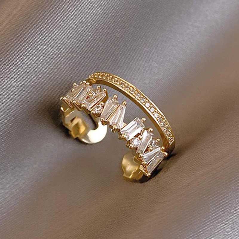 Luxury Zircon Gold Color Double Layer Adjustable Opening Rings For Wen Fashion Wedding Party Jewelry Birthday Gift s X250220