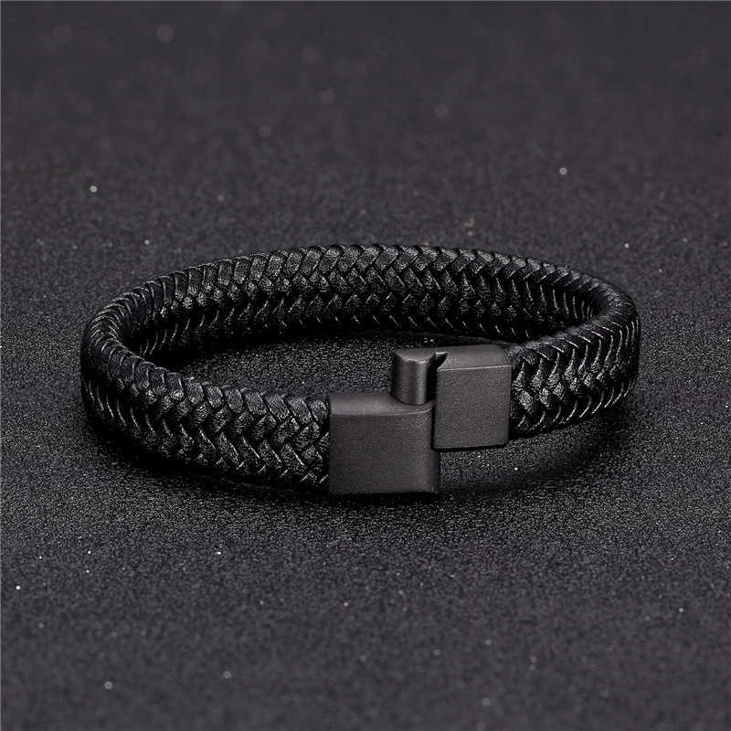 Charm Bracelets Hot selling stainless steel woven leather bracelet simple black magnet CLASP BRACELET H25220