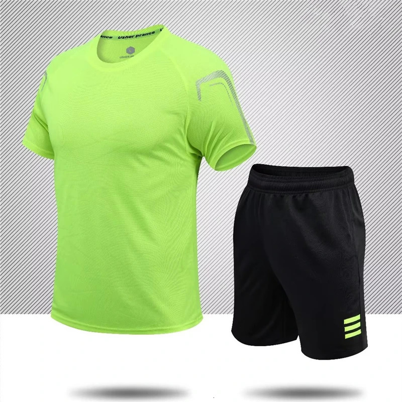 Quick drying mens short sleeved running sportswear sports training set fitness suit 250220