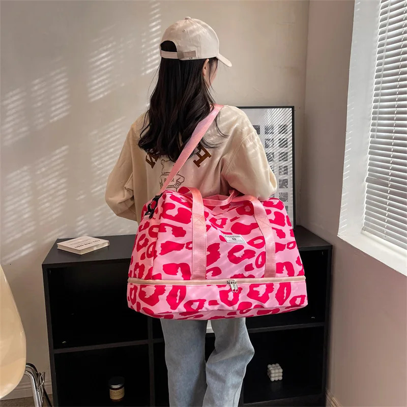 Travel Bag Womens Handbag Leopard Zebra Print Waterproof Large Size Luggage Fitness Dry Wet Separation Duffle Bag Weekend Bag 250214