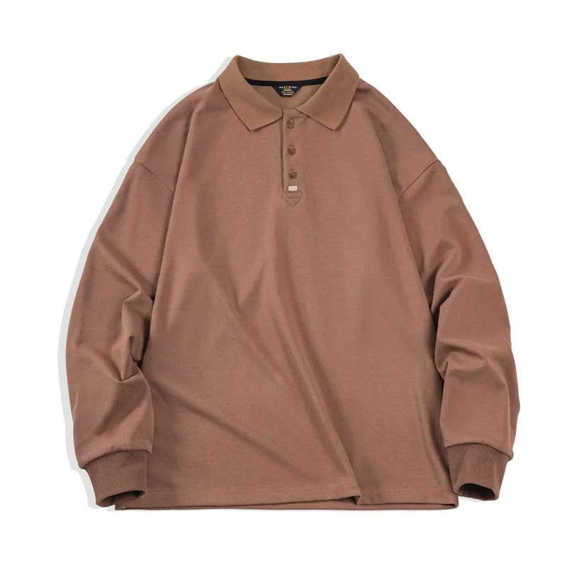 Maden Spring Vintage Oversize Polo Shirts for Men Business Casual Solid Color Long Sleeve T-shirt Stylish Lapel Plain Tops 250219