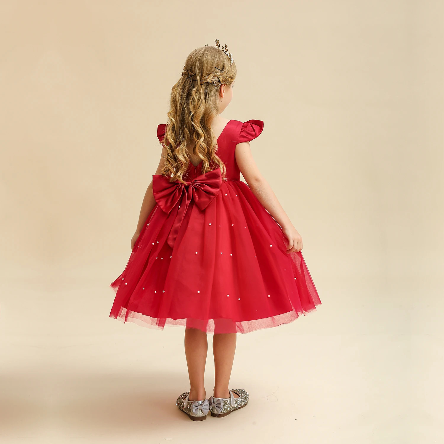 Toddler Girl Flower Birthday Tulle Dress Backless Bow Wedding Gown Kids Party Wear Princess Pink Dress Baby Girl Bowknot Dresses 250220