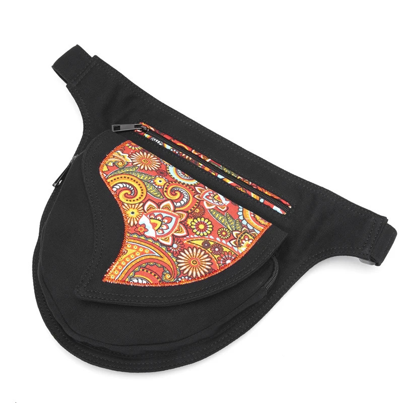 Annmouler Waist Bag for Women Canvas Fabric Fanny Pack Flower Patchwork Belt Adjustable Phone Pouch Large Hip Bum Bags 250219