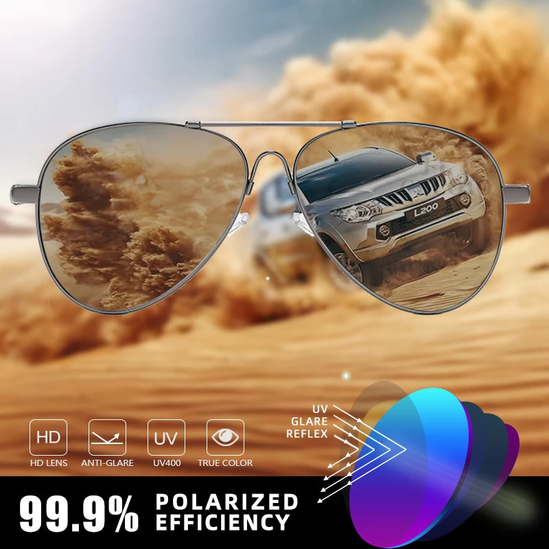 CLLOIO Alloy Sunglasses Polarized Mens Sun Glasses Women Fashion Pilot Gradient Eyewear Pochromic Oculos De Sol 250214
