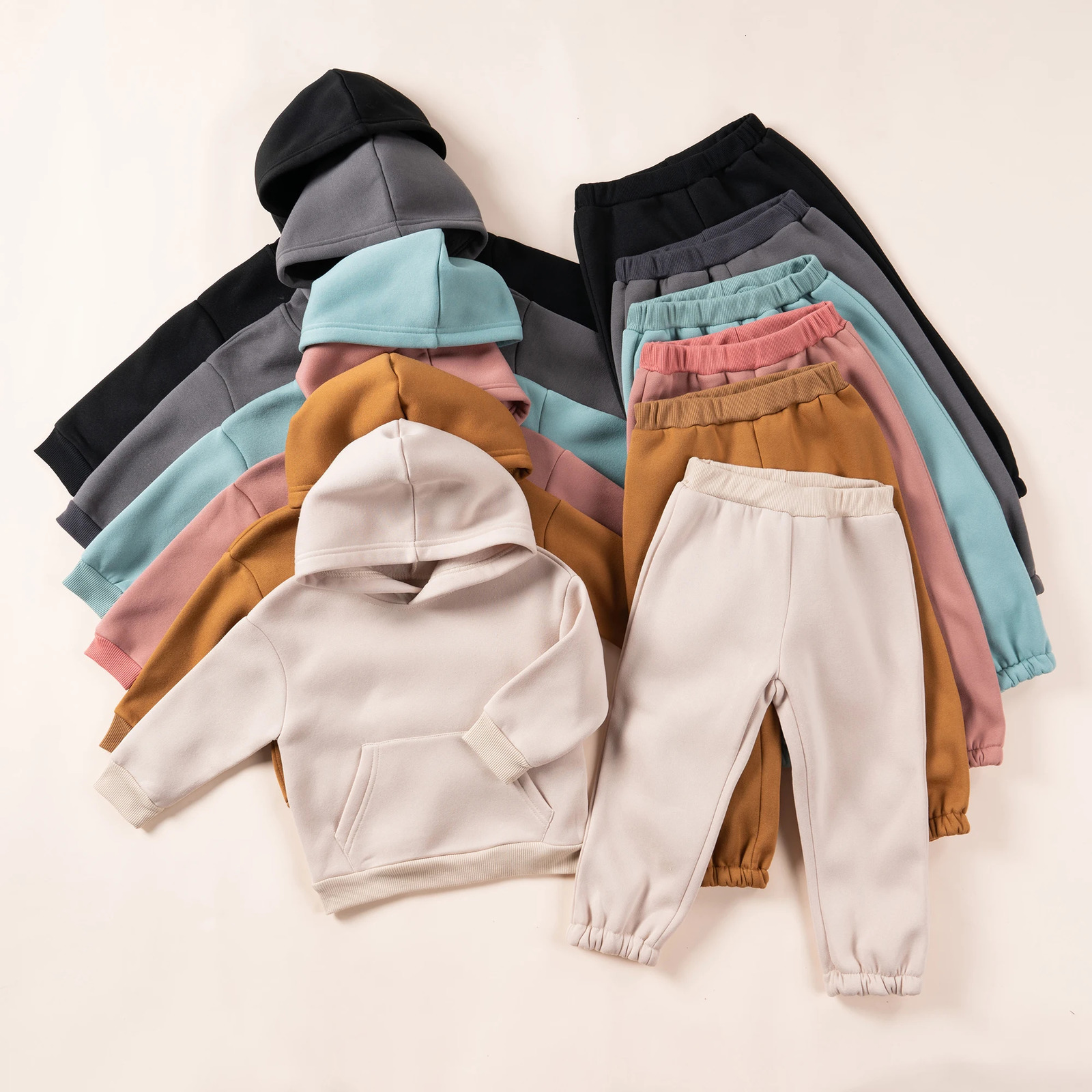 Autumn And Winter Childrens Set Solid Color Sportswear HoodieSportswear Pants Set Casual Sports Childrens Clothing Wholesale 250220