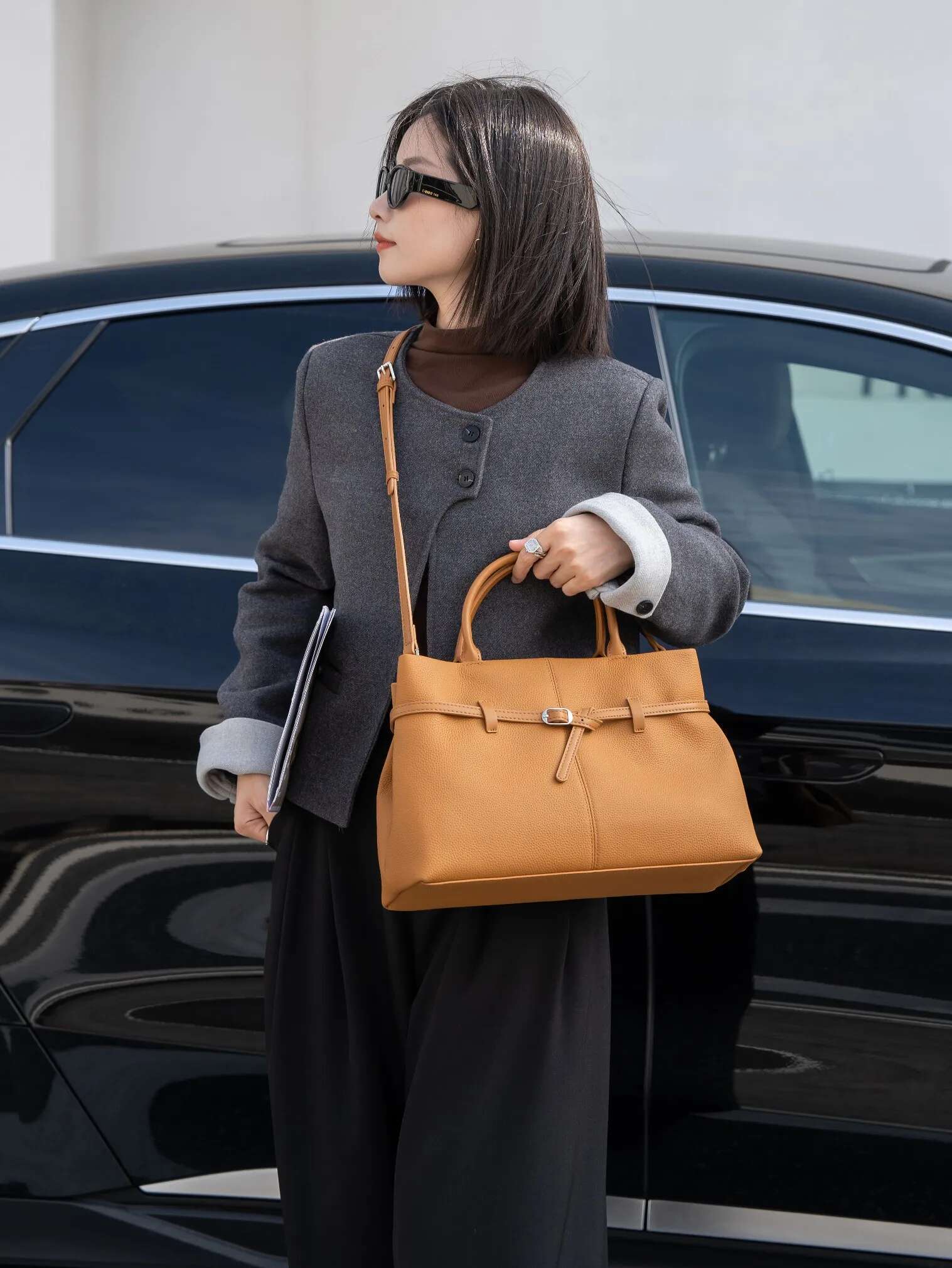 Genuine Leather Fashion Women Black Handbag Desiger Ladies Shoudler Cross Large Brown Bags