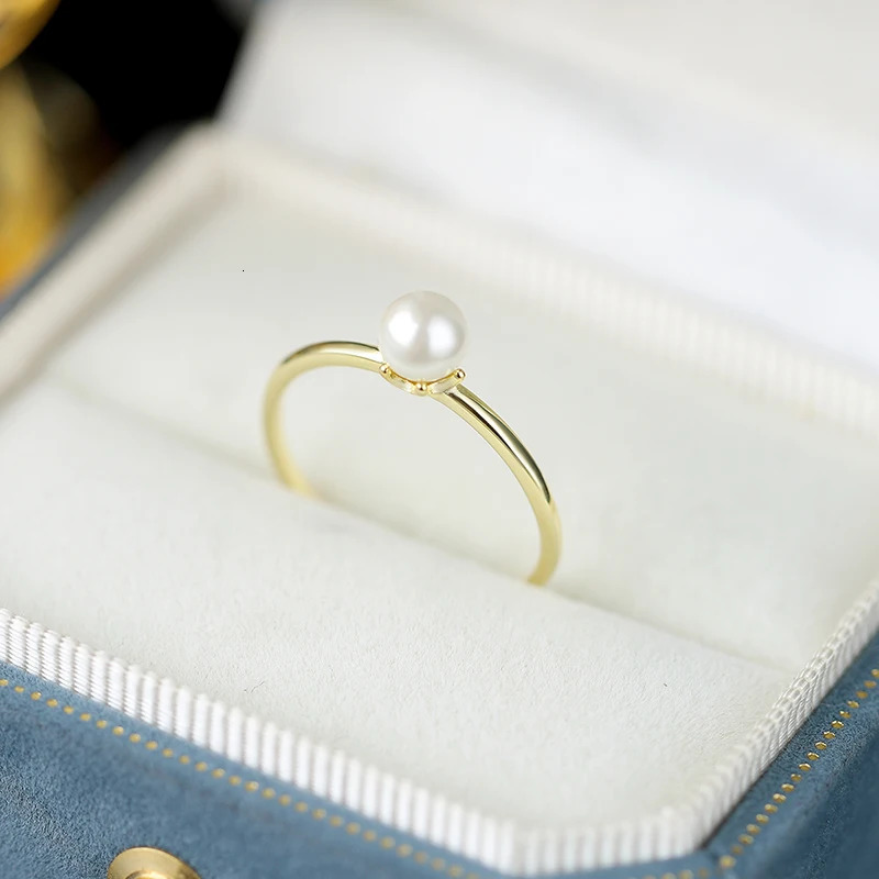 Fashionable Simple and Versatile Genuine S925 Silver 14K Gold Small Pearl Plain Ring Classic Style Ring 250213