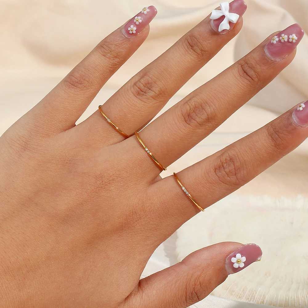 E. B.2024 New Minimum Value 316L Stainless Steel 18k Gold Plated One Two Three AAA Zircon Gold Plated Ring X250220