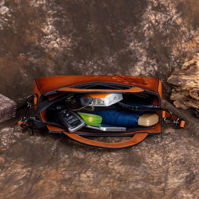MOTAORA Handmade Genuine Leather Messenger For Women Emed Crossbody Shoulder Bag Ladies Designer Purse