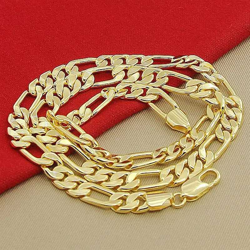 High Quality Mens 8mm 24 60cm Gold Necklace 24k Yellow Gold Color Figaro Chain Necklace For Male Luxury JewelryXJ250219