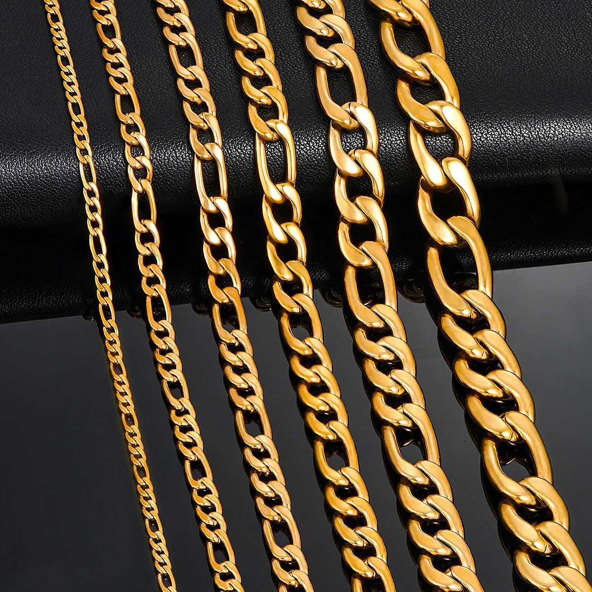 Thickn 3mm/4.5mm/6mm/7.5mm/9.5mm/11.5mm Gold Color Stainl Steel Figaro Link Classic Necklace Chain for Men Women JewelryXJ250219