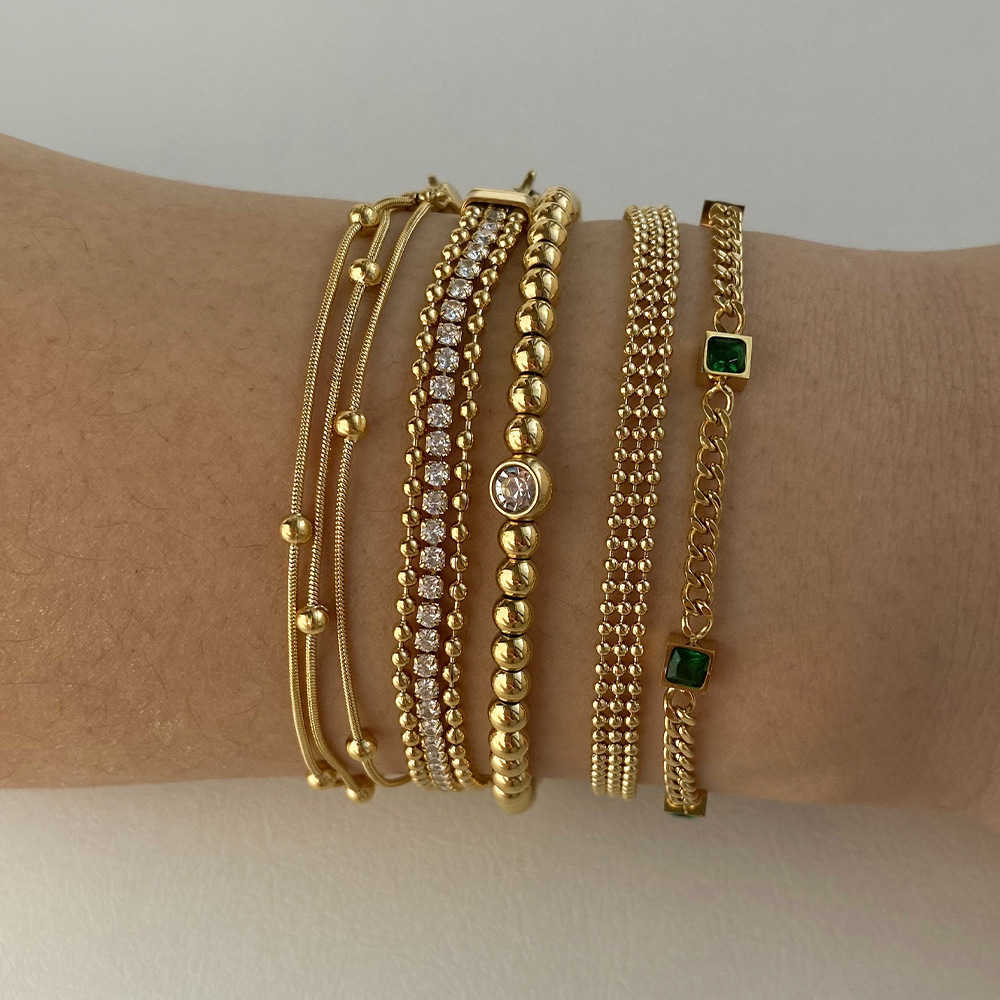 Charm Bracelets Stainless Steel Stacked Bracelet PVD Plated Small Gold Beads Gold Chain Bracelet Handmade Bracelet Women Dongguan Titanium Steel Jewel