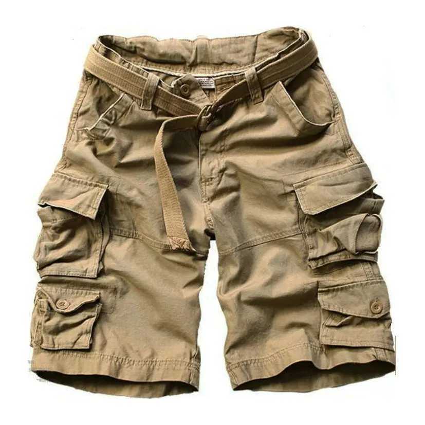 High Quality Camouflage Cotton Cargo Shorts For Men Summer Multi Pocket Military Knee Length Casual Mens shorts ( Free Belt ) X250220