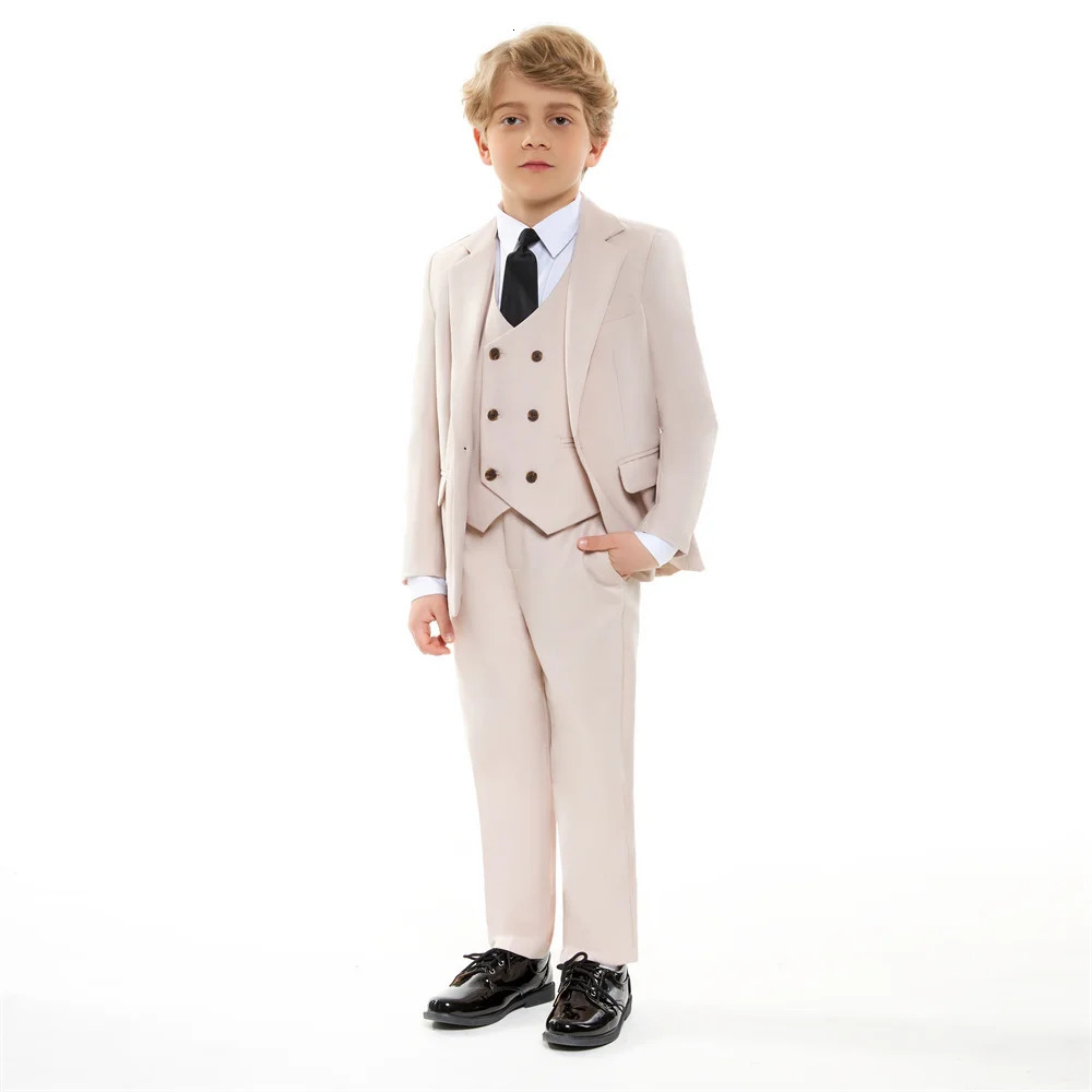 Classic Solid Suit For Boy Elegant Boys Birthday Suit Formal Single Breasted Suit For Kids Blazer Vest And Pants For Party 250219