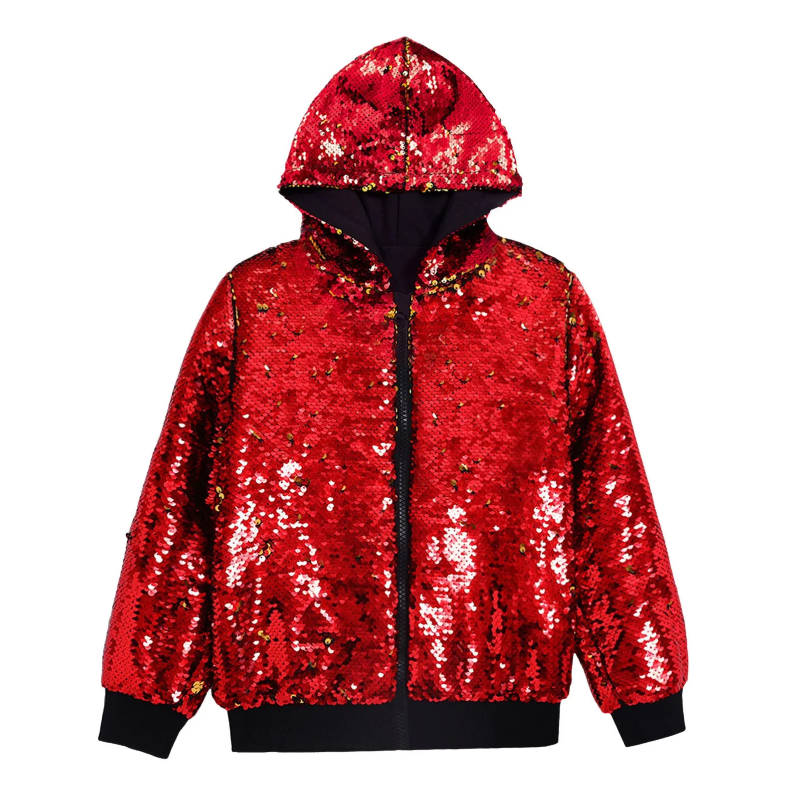 Mens Outdoor Hooded Jacket With Pocket Cool Long Sleeve Unisex Leisure Outerwear Overcoat Nightclub Party Sparkly Sequin Clothes 250218