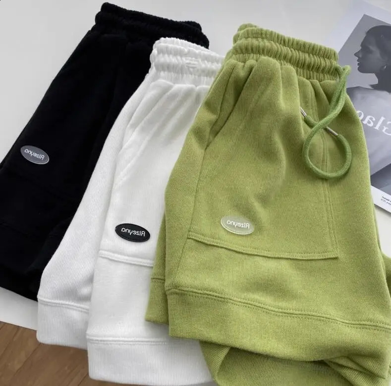 Spring And Summer Fashion Leisure Sports High Waist Straight Solid Color Wide Leg Shorts For Women5 Colors 250217