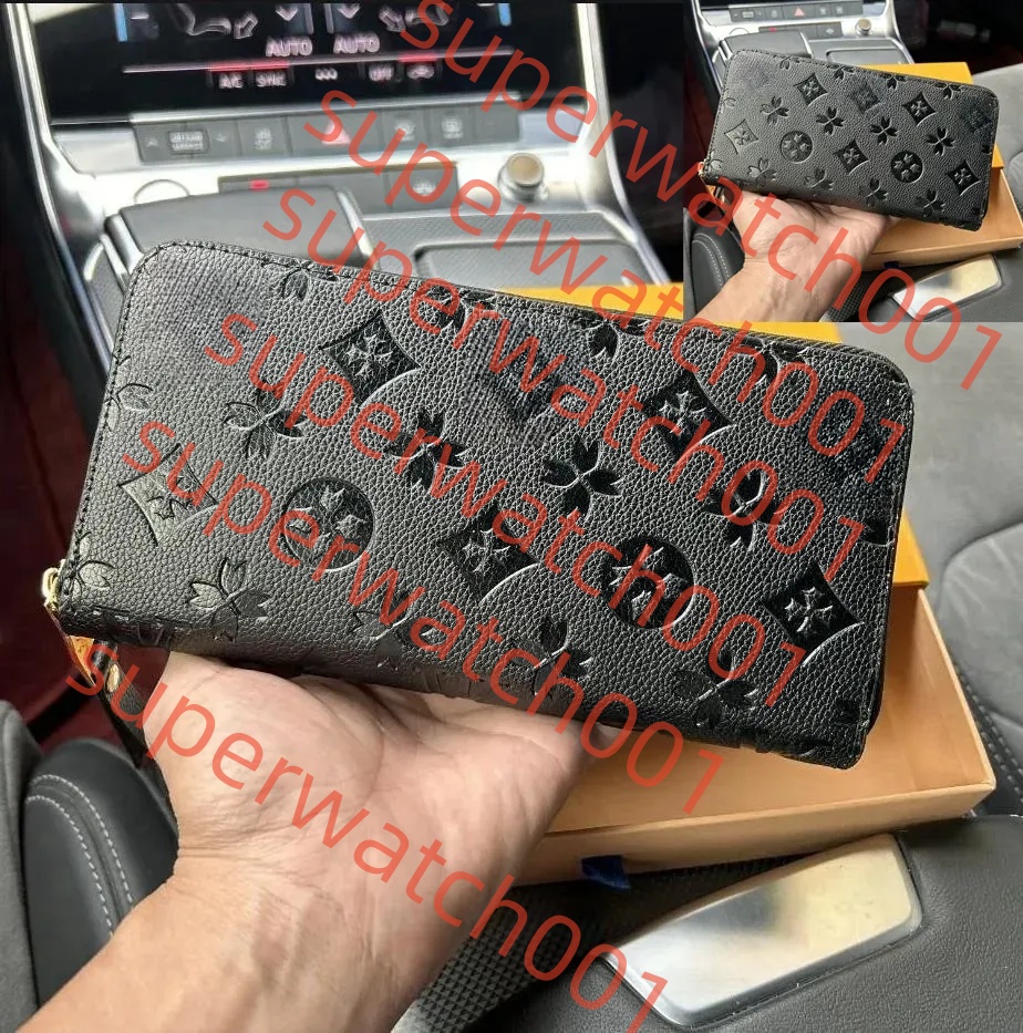 embossing style flowers designer wallet zipper wallets luxurys Men Women leather purse High Quality Classic Letters coin Purse Original Box wallet card holder