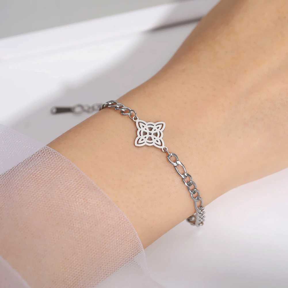 Witch Celtics Knot Charm Geometric Pendant Stainl Steel Bracelet for Women Men Tren Box Chain Amulet Jewelry GiftsXJ250219