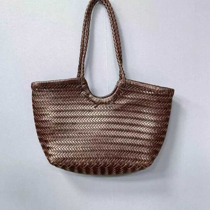 Large size Hand-woven 100% Genuine Leather Woven casual vegetable basket bag Woven Inside Bag Vintage Shopping Bag Tote Bag Z250219
