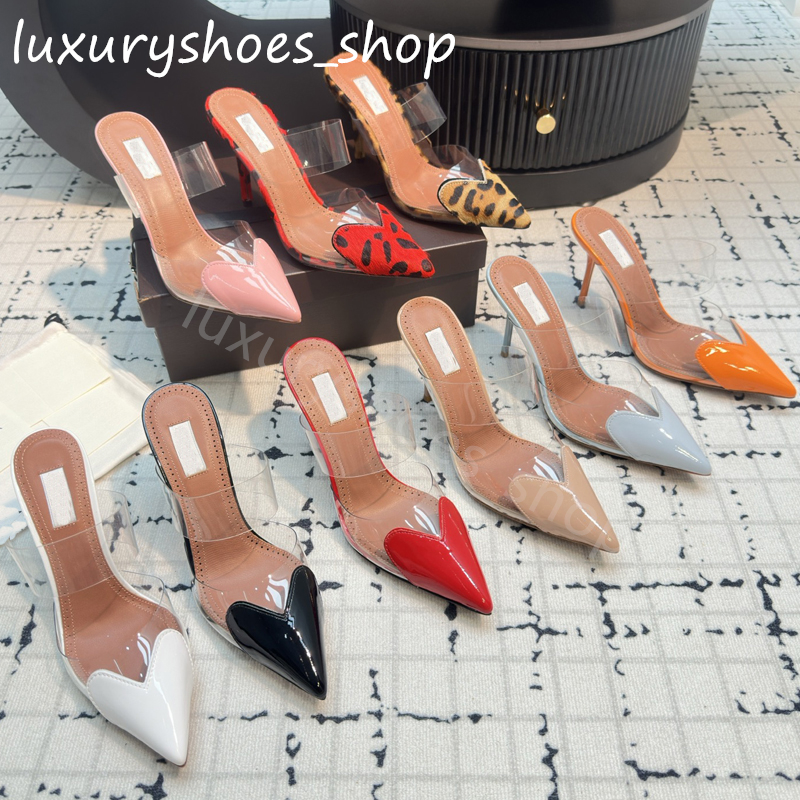 Top quality Pointed toes heels fashion Stiletto heel 10cm party shoes PVC Slip On Burgundy pumps women's Luxury Designers Slingbacks shoes US4-11 with box