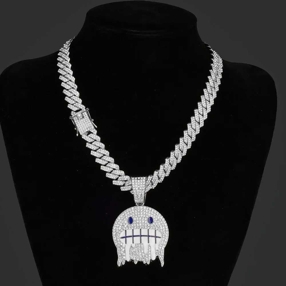 Hip Hop Necklace Exaggerated Frozen Exprion Face Pendant With 12mm Cuban Chain d Out Jewelry For Man WomanXJ250219
