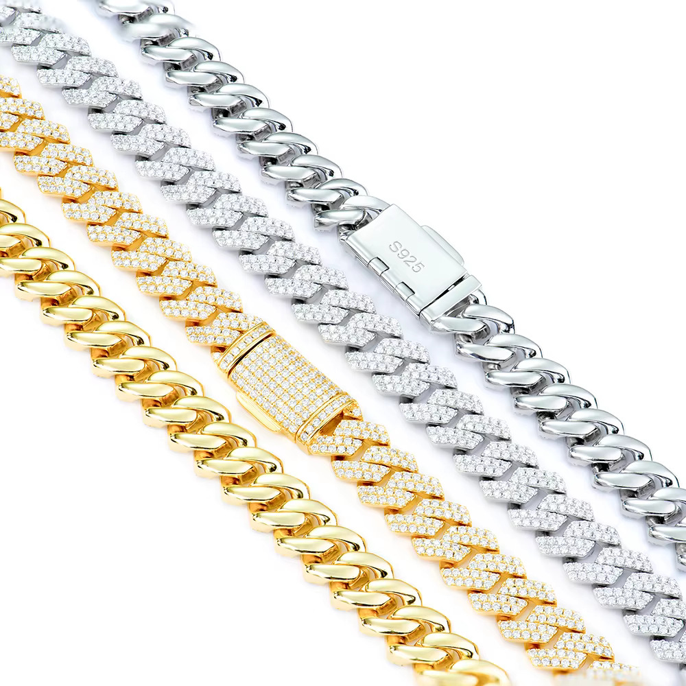 Hip Hop 10mm s Angle Style Cuban Chain Sier Moissanite Jewelry