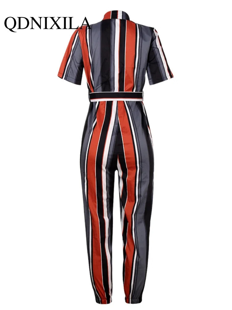 Summer Jumpsuit Women Elegant Casual Lapel Buckle Printed Female Jumpsuit Woman Trousers Playsuit Overalls Bodysuit Romper 250220