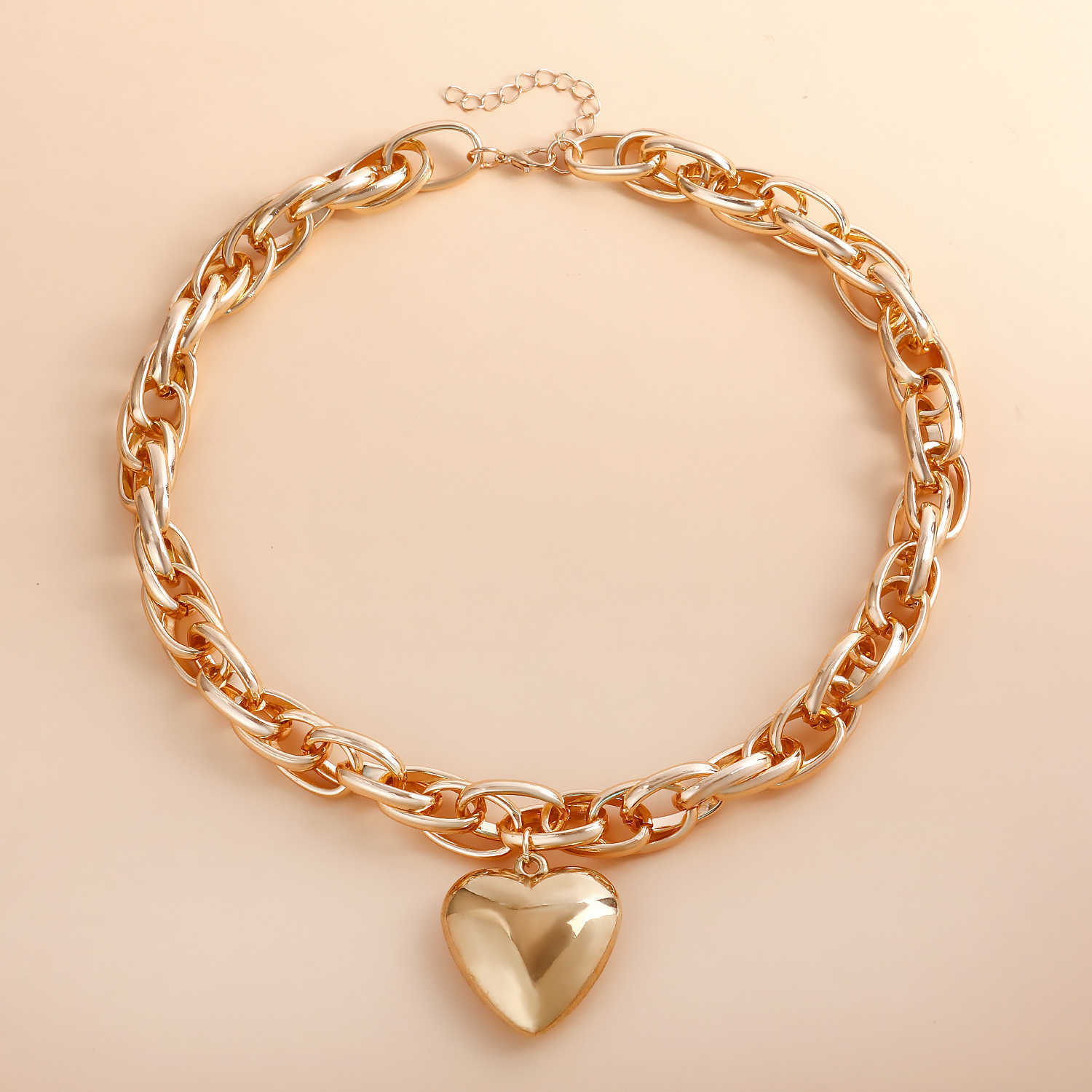 Pendant Necklaces Adornment cool style hollow out thick O-chain large peach heart pendant necklace with exaggerated love niche necklace H25219