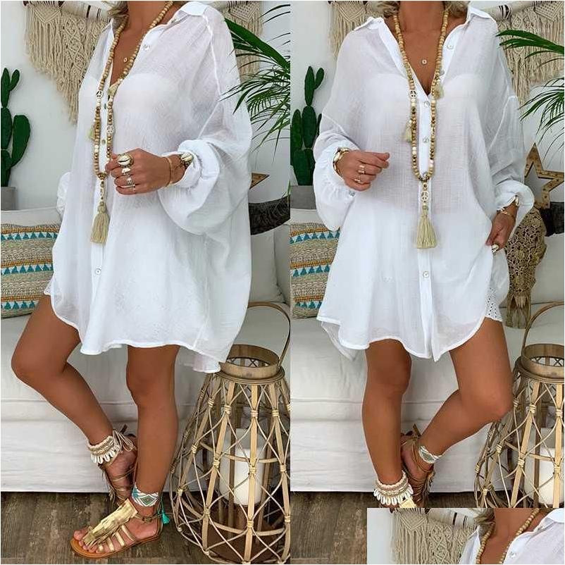 Cover-Ups Coverups Loose Women Cover Ups Swimwear White Beach Dress Cotton Kimono For Swimsuit Up Woman1 Drop Delivery Sports