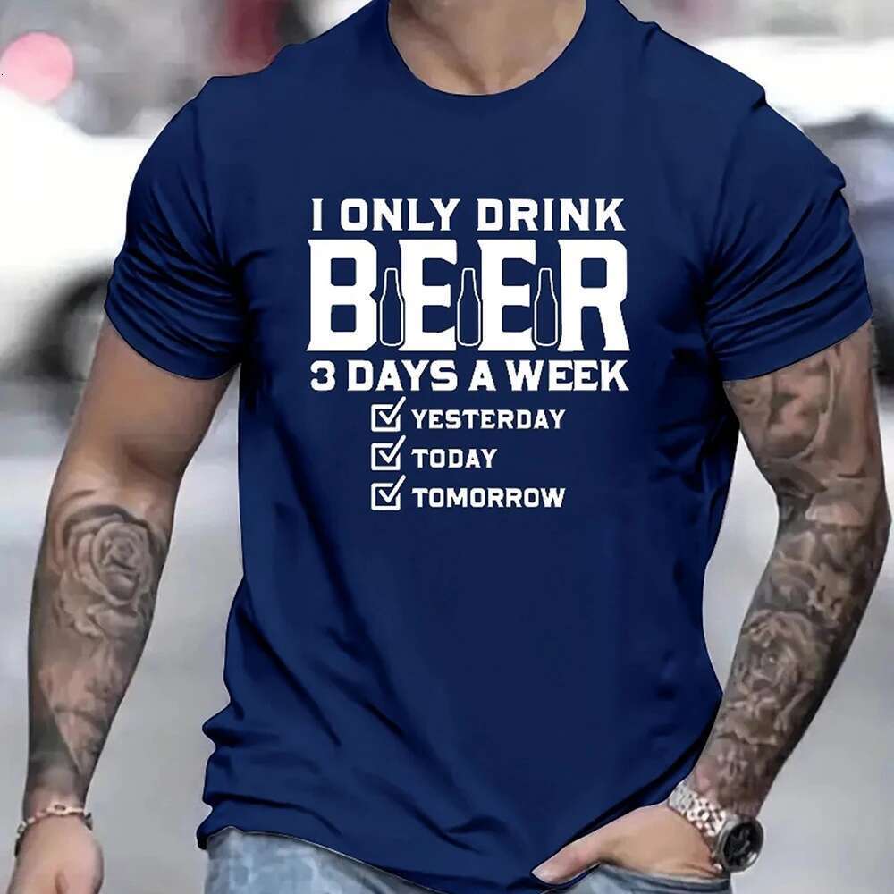 Ropa de camiseta divertida 2024 informal para hombre, Ropa de manga corta con estampado de letras de cerveza
