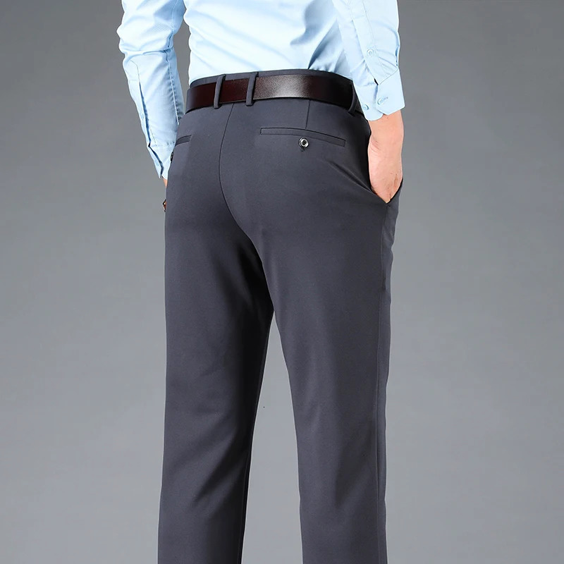 Spring Autumn Mens Smart Casual Pants Black Navy Blue Suit Office Male Trousers Big Size Elegant Sports Straight 250219