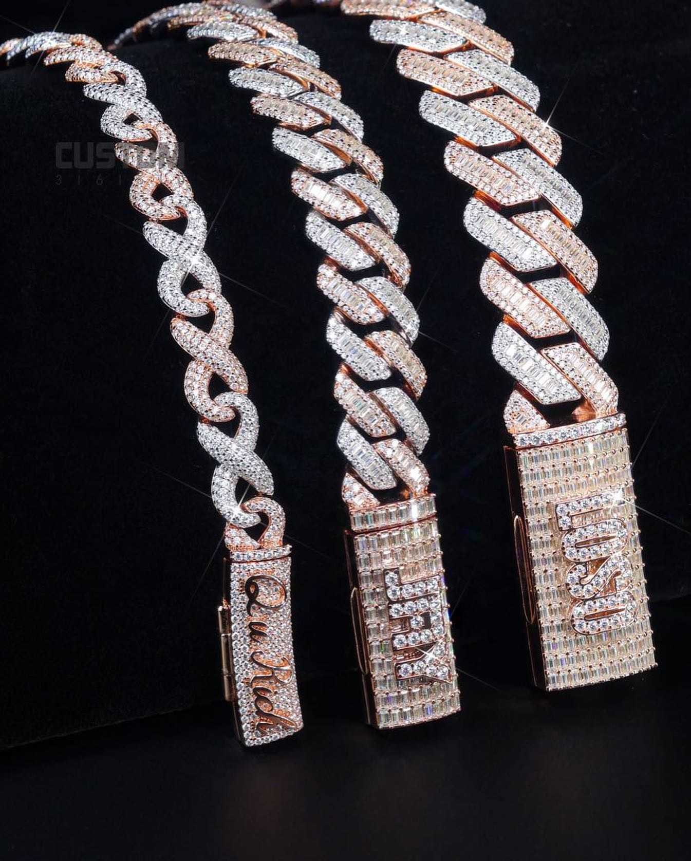 Hip Hop 2 Row 10mm VVS D Color Moissanite Silver 925 Plated 18K Rose Gold Moissanite Cuban Link Chain for Man