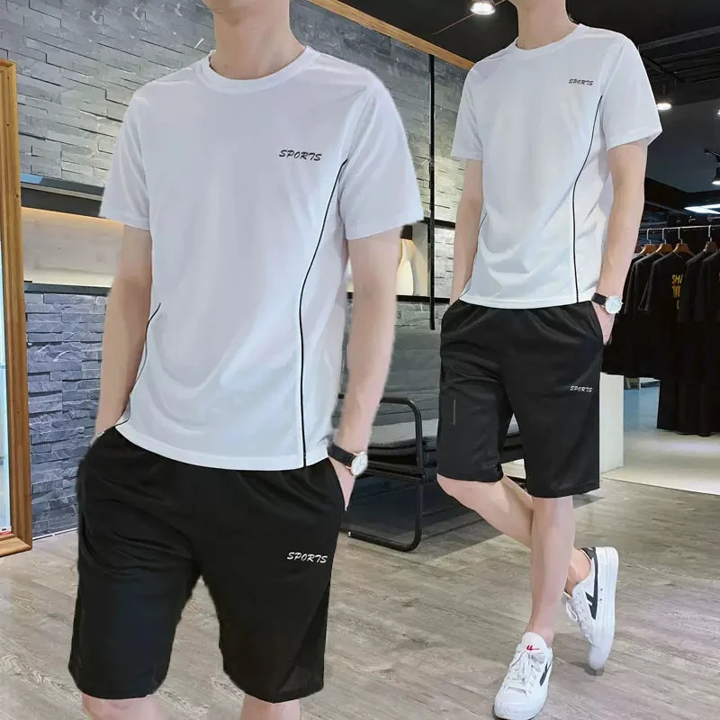 Mens Sports Quick Drying Set Summer Breathable Running Casual Home Short Sleeve Tshirt Outdoor Large Size Sportswear 250220