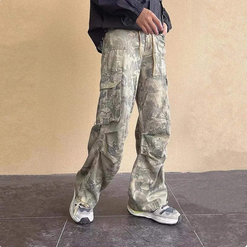 Y2K Fashion Side Pockets Camouflage Baggy Cargo Jeans Pants Men Clothing Wide Leg Women Cotton Long Trousers Pantaloni Uomo 250219
